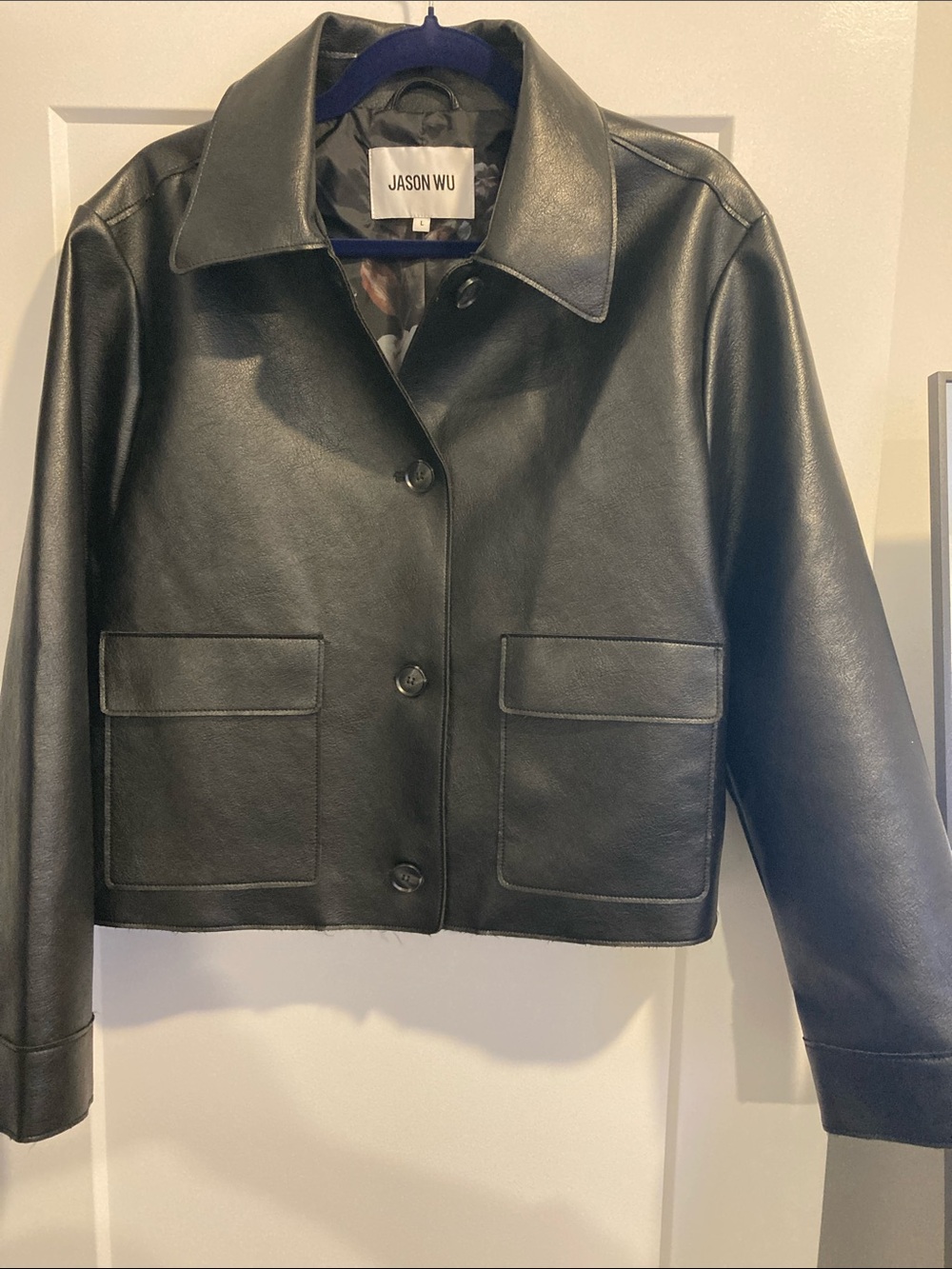Jason Wu Black Leather Cropped Button Jacket